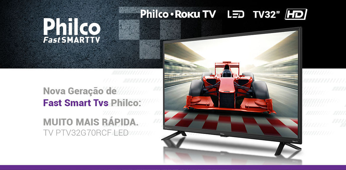 Smart TV LED 32 HD Philco Roku TV Quad-core Dolby Audio Midia Cast Wi-Fi HDMI USB Bivolt PTV32G70RCH
